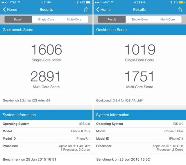 苹果iOS 9省电模式开启后，性能下降严重