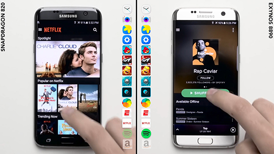 视频：被秒杀？三星S7 edge骁龙820对决Exynos8890