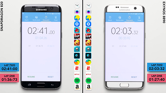 视频：被秒杀？三星S7 edge骁龙820对决Exynos8890