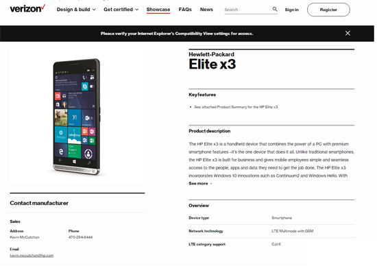 WP系统手机还有救？Verizon版Elite x3将于10月开售