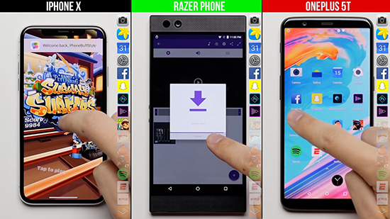 真旗舰速度对比：iPhone X对比一加5T雷蛇Razer Phone
